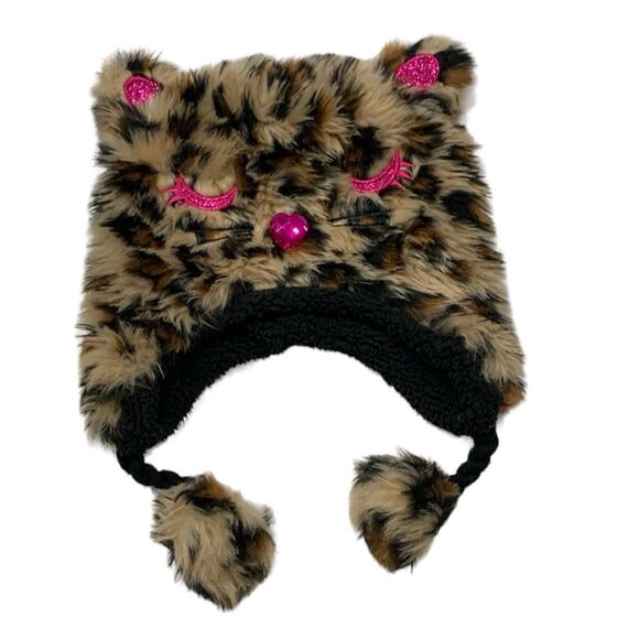 Mystic | Leopard Faux Fur Fleece Girls Winter Hat with Poms Cap - Picture 1 of 8